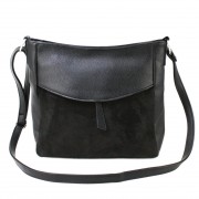 Повсякденна невелика жіноча сумка-хобо Voila 59015002-1 чорна з замшею Повсякденна невелика жіноча сумка-хобо Voila 59015002-1 чорна з замшею